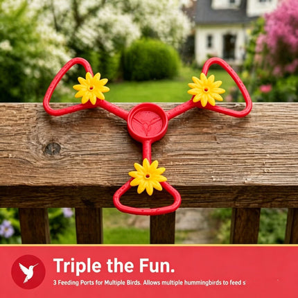 3 Pack Red Outdoor Bird Water Feeder Attachment with 3 Water Outlets, Detachable Garden Bird Drinking Station, Reusable Bottle Connector for Backyard Patio Garden Bird Care