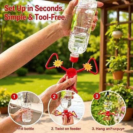 3 Pack Red Outdoor Bird Water Feeder Attachment with 3 Water Outlets, Detachable Garden Bird Drinking Station, Reusable Bottle Connector for Backyard Patio Garden Bird Care