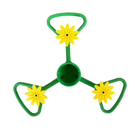 3 Pack Outdoor Bird Water Feeder Attachment (Green with small yellow flowers) with 3 Water Outlets, Detachable Garden Bird Drinking Station, Reusable Bottle Connector for Backyard Patio Garden Bird Care