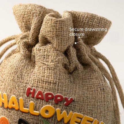 6 Pack Halloween Burlap Drawstring Bags - Assorted Printed Treat and Gift Pouches for Candy, Party Favours, Halloween Events and Seasonal Storage