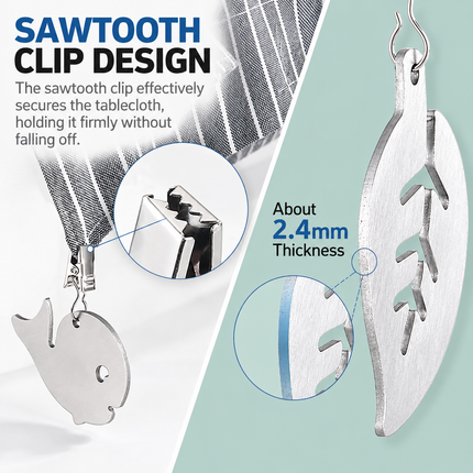 Small Fish Style Stainless Steel Tablecloth Clips 4 Pack - Silver Windproof Tablecloth Fasteners with Sawtooth Grip for Outdoor Dining, Picnics, Patio Tables and Garden Parties