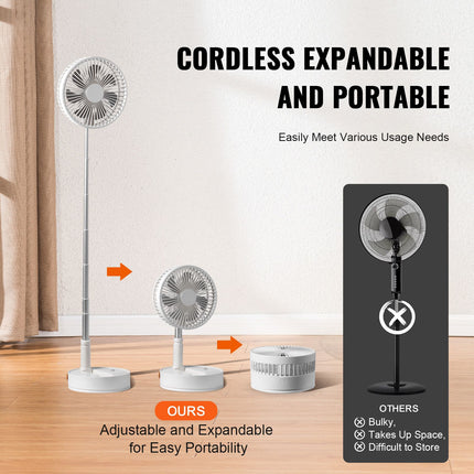 VEVOR 8 Inch Foldable Oscillating Standing Fan with Remote Control, 4 Speed Adjustable Portable Desk Quiet Fan, 7200mah Rechargeable USB Small Fan, Folded Rotating Floor Fan for Bedroom Office Travel