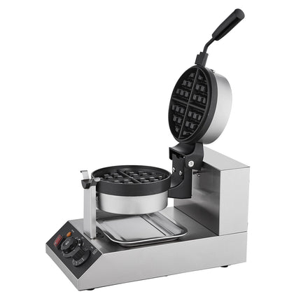 Commercial Waffle Maker, 1300W Round Waffle Baker Machine, Non-Stick Stainless Steel Belgian Waffle Iron, Temperature and Time Control, 180° Rotatable, for Restaurant Bakery Snack Bar Family