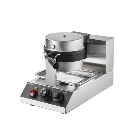 Commercial Waffle Maker, 1300W Round Waffle Baker Machine, Non-Stick Stainless Steel Belgian Waffle Iron, Temperature and Time Control, 180° Rotatable, for Restaurant Bakery Snack Bar Family