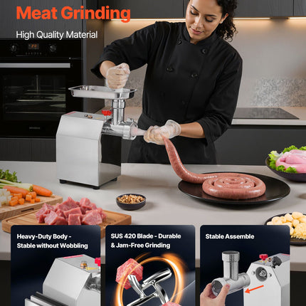 Commercial Electric Meat Grinder 4.5 Lbs/Min Sausage Stuffer Maker Kitchen