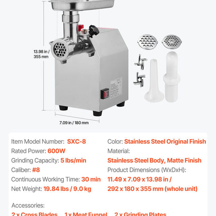 Commercial Electric Meat Grinder 4.5 Lbs/Min Sausage Stuffer Maker Kitchen