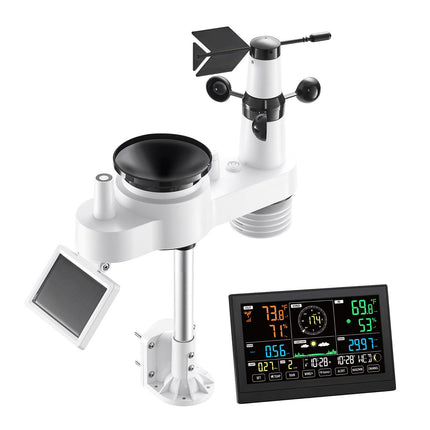 7-in-1 Wireless Weather Station, 190.5 mm VA Display, Solar Powered Outdoor Sensor, Rain Gauge, Indoor Outdoor for Weather Forecast, Temperature, Humidity, Wind Speed and Direction (No WiFi)