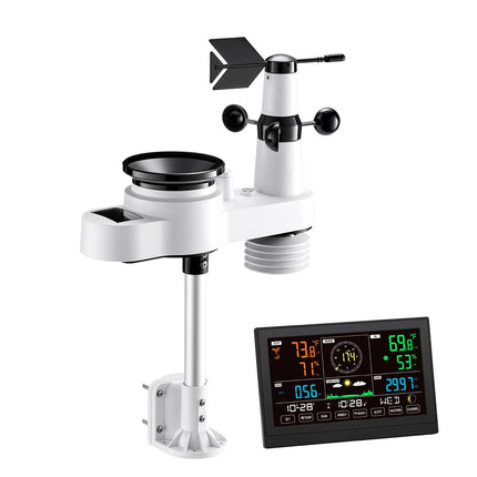 5-in-1 Wireless Weather Station, 190.5 mm VA Display, Solar Powered Outdoor Sensor, Rain Gauge, Indoor Outdoor for Weather Forecast, Temperature, Humidity, Wind Speed and Direction (No WiFi)