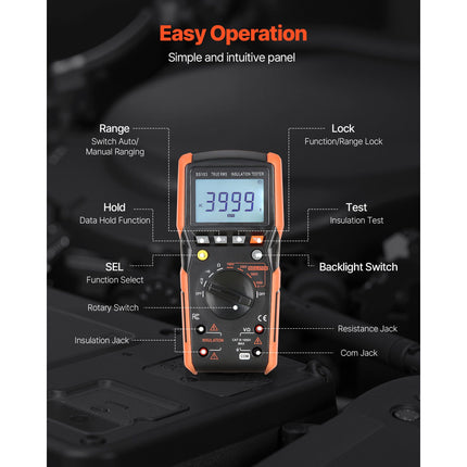 Digital Multimeter, 4000-Count TRMS Voltmeter Ohmmeter, 1000V AC/DC Voltage Tester with Switchable Auto/Manual Range for Voltage, Resistance, and Continuity Measurment