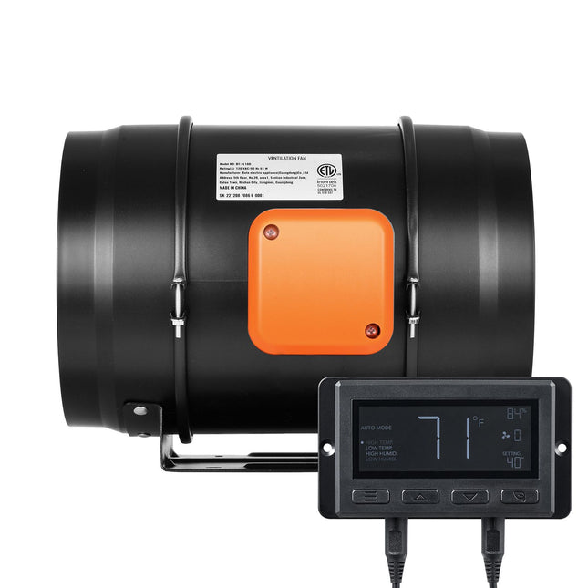 VEVOR Inline Duct Fan, 203.2mm 506.2 CFM with Temperature Humidity Controller, Quiet EC-motor Ventilation Exhaust Fan for Cooling Booster, Grow Tents, Hydroponics